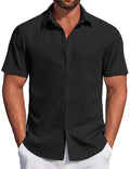 COOFANDY Mens Business Casual Button Down Short Sleeve Shirt Fitted Beach Polyester Fashion Camp Club Shirts Black